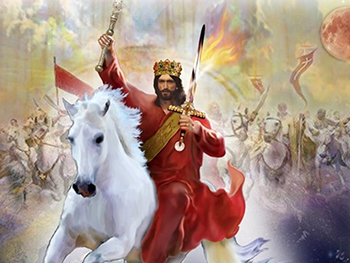 Image result for jesus returning on a white horse with saints following